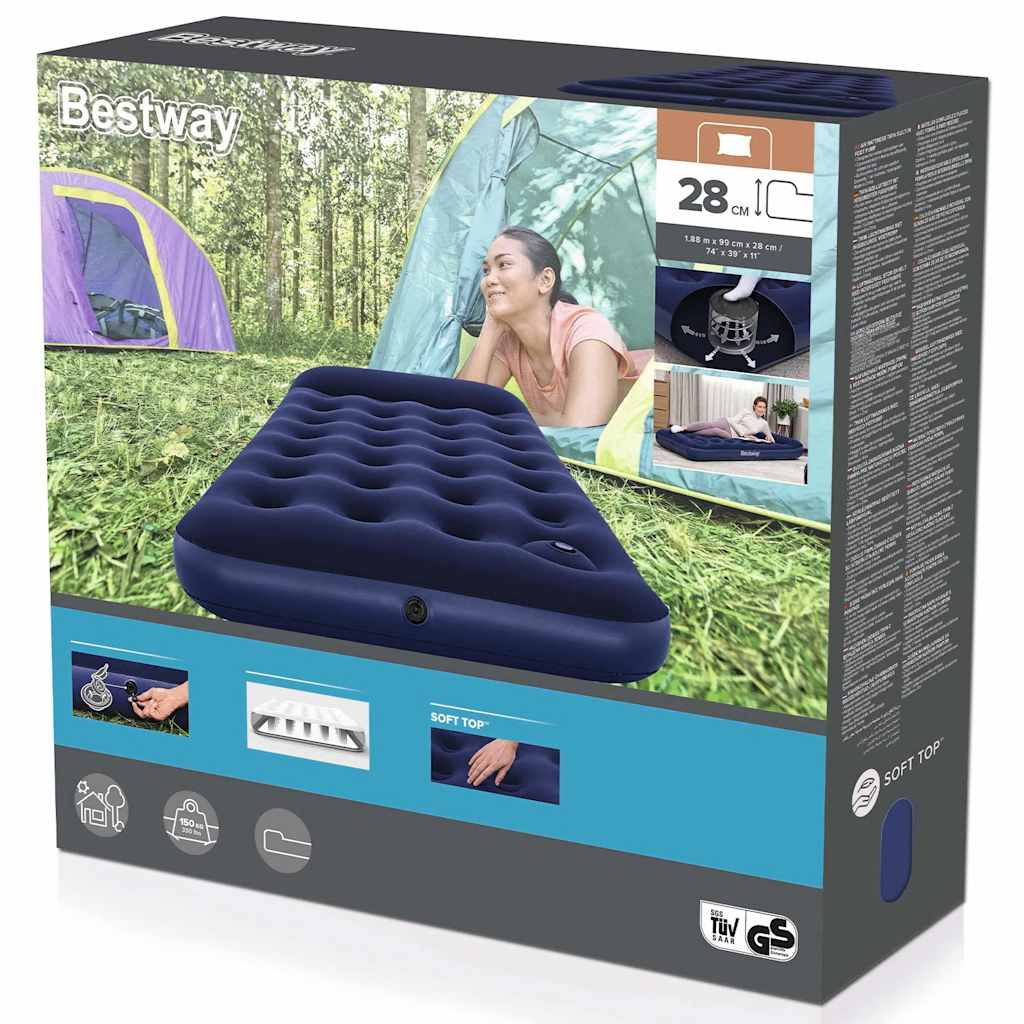 Bestway luftmadrass med inbyggd fotpump flockad