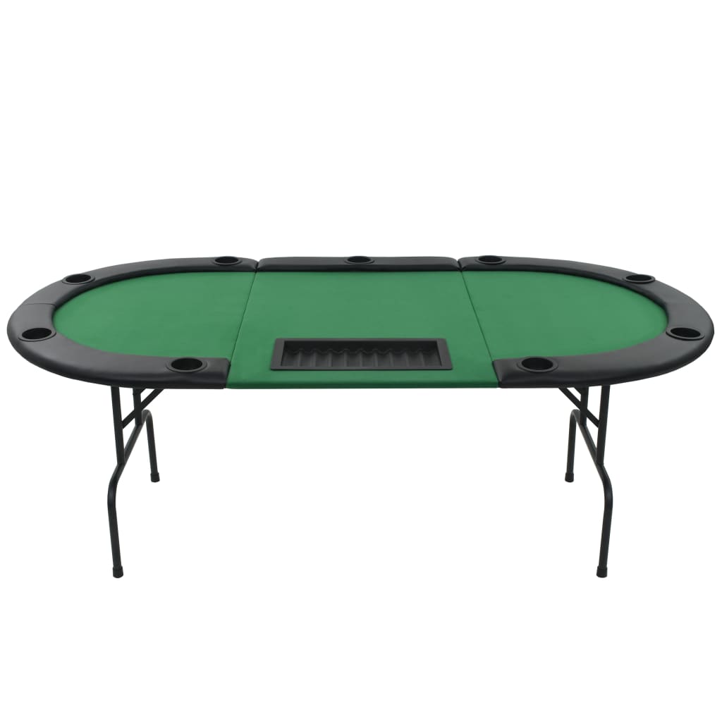 Hopfällbart Pokerbord 9 Spelare Ovalt 3-sidigt Grönt