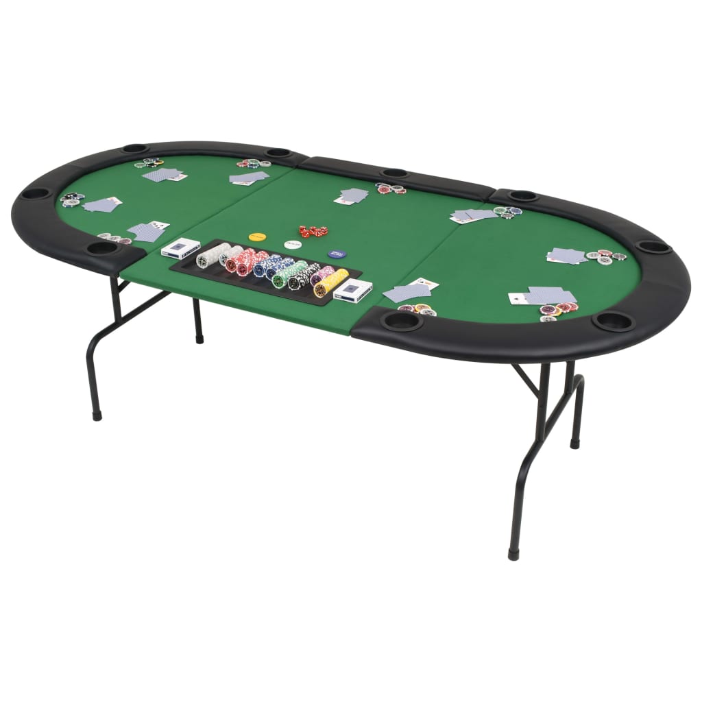 Hopfällbart Pokerbord 9 Spelare Ovalt 3-sidigt Grönt
