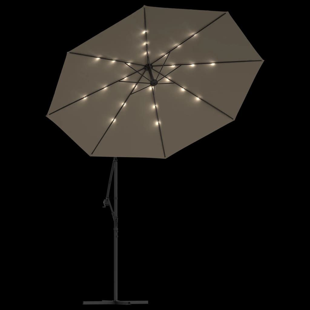 Frihängande Trädgårdsparasoll LEDs Och Stålstång Taupe