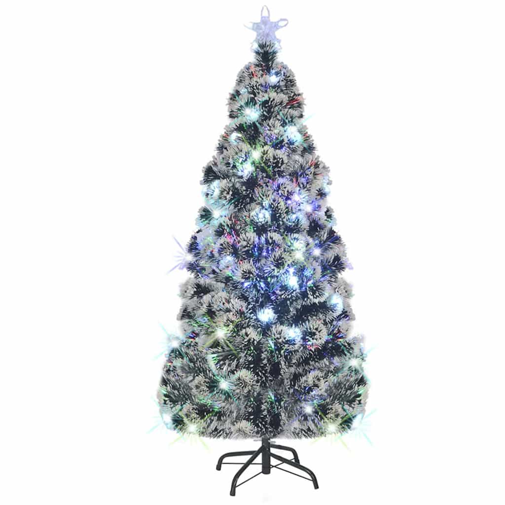 Förbelyst julgran med fot och LED fiberoptik