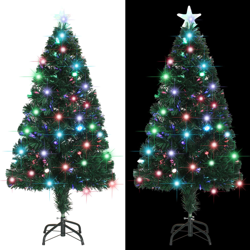 Förbelyst julgran med fot och LED fiberoptik