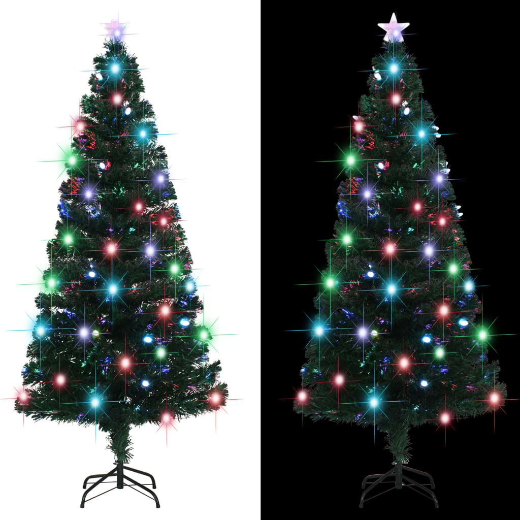 Förbelyst julgran med fot och LED fiberoptik