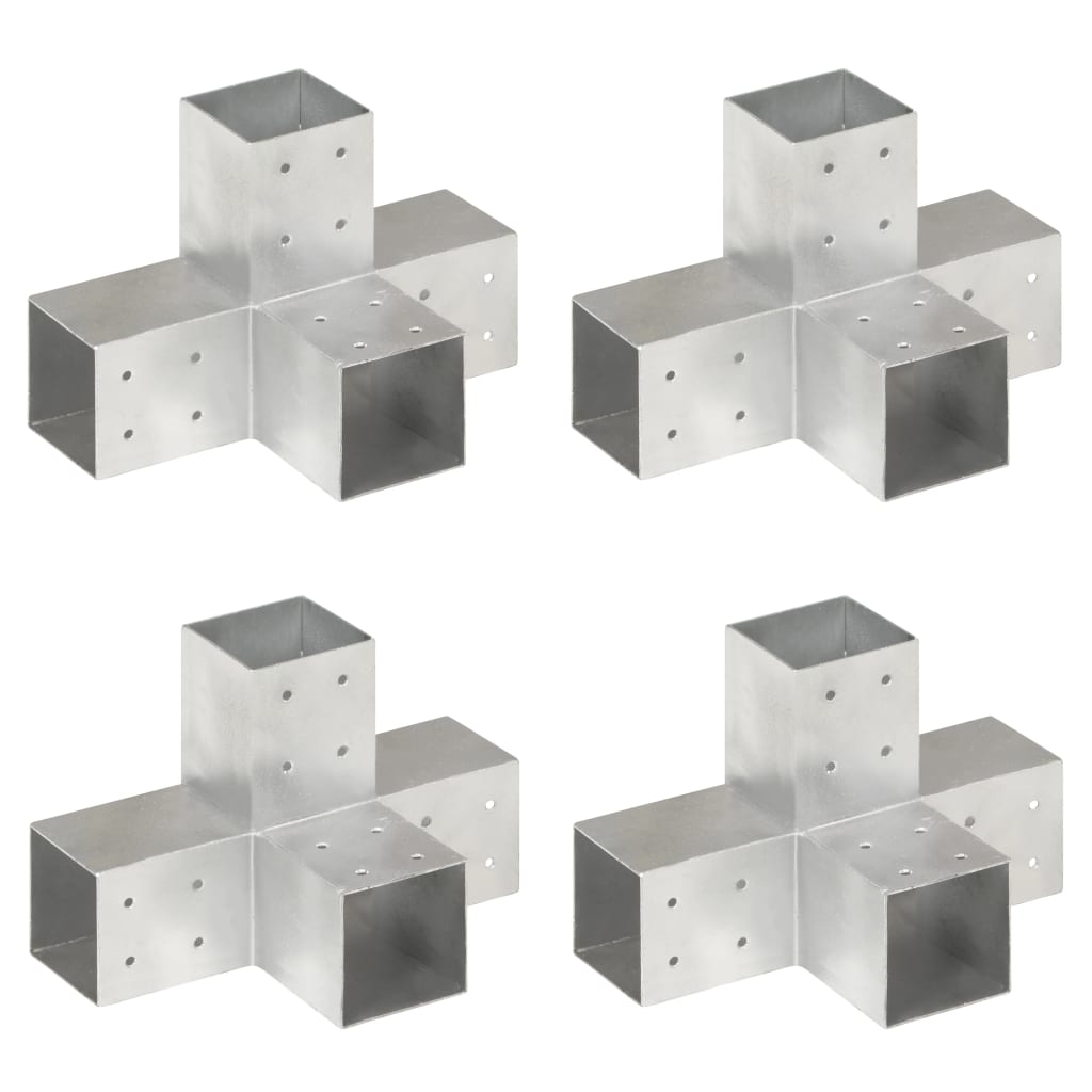 Stolpbeslag 4 st X-form galvaniserad metall