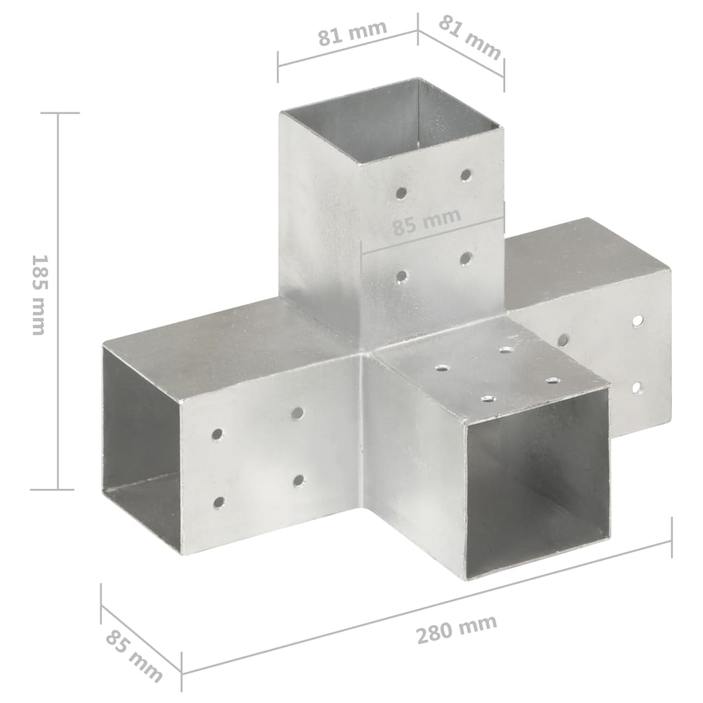 Stolpbeslag 4 st X-form galvaniserad metall