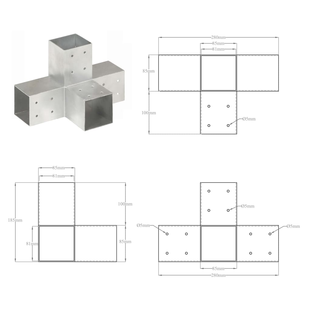 Stolpbeslag 4 st X-form galvaniserad metall