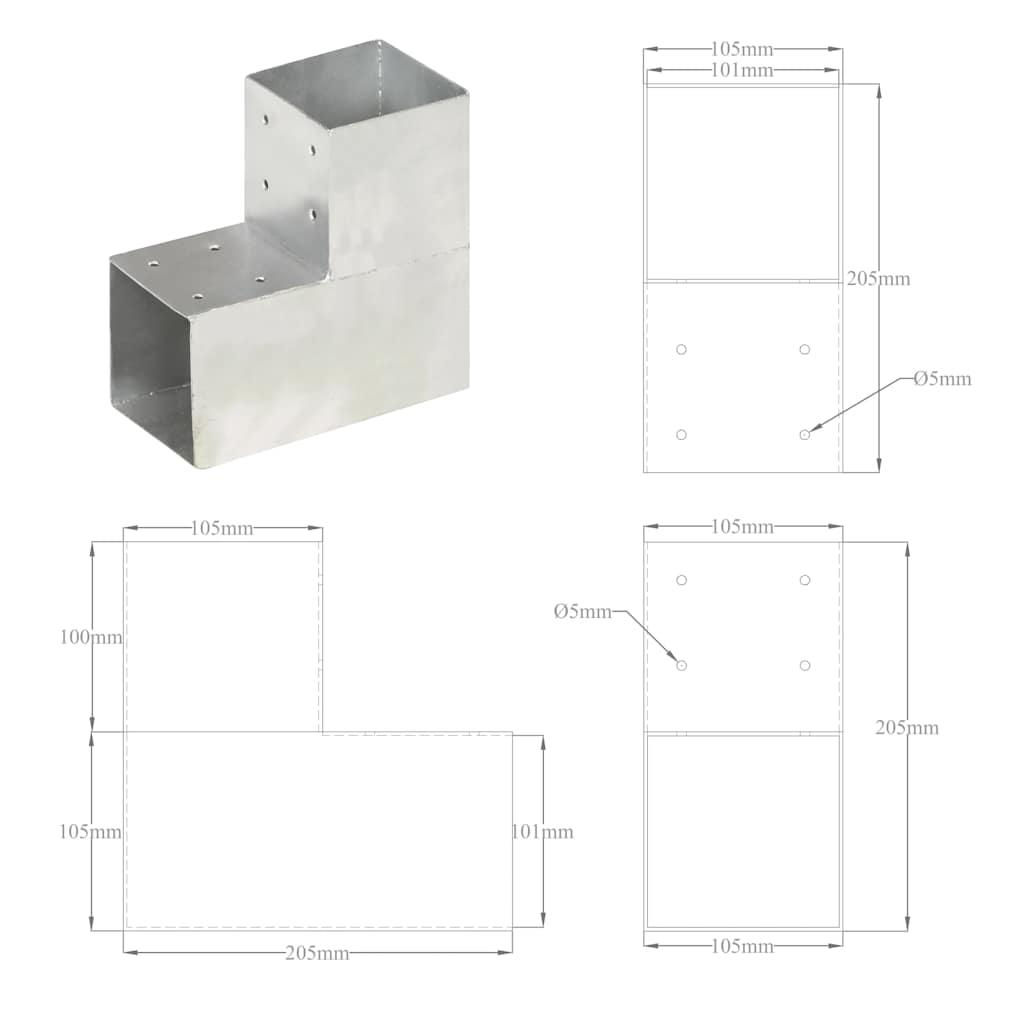 Stolpbeslag L-form galvaniserad metall