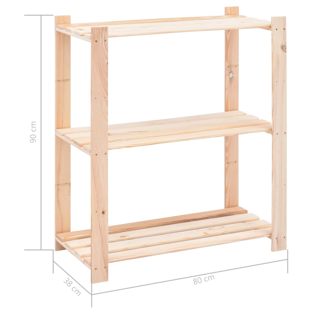 Förvaringshylla 3 hyllor 3 st massiv furu 150 kg