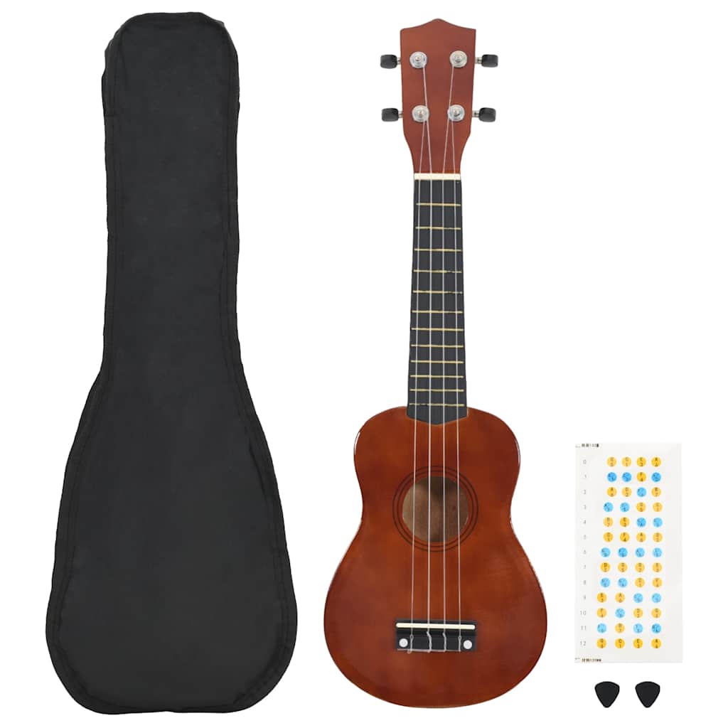Ukulele med väska för barn sopran mörkt trä 21"