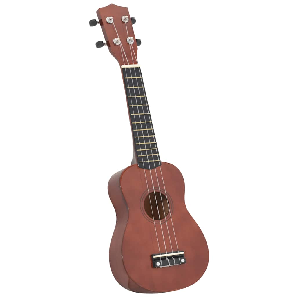 Ukulele med väska för barn sopran mörkt trä 21"