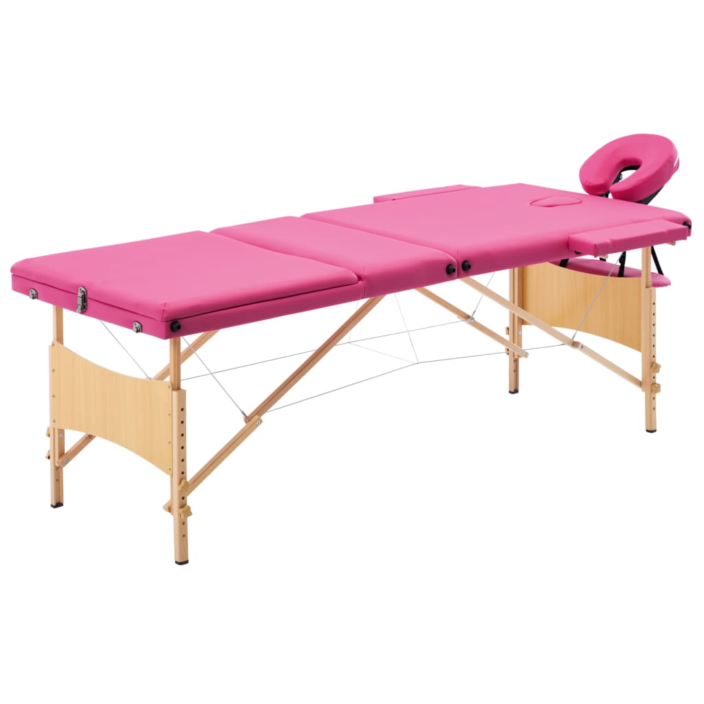 Hopfällbar massagebänk 3 sektioner trä