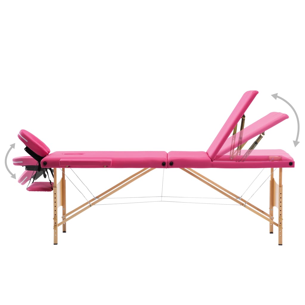 Hopfällbar massagebänk 3 sektioner trä