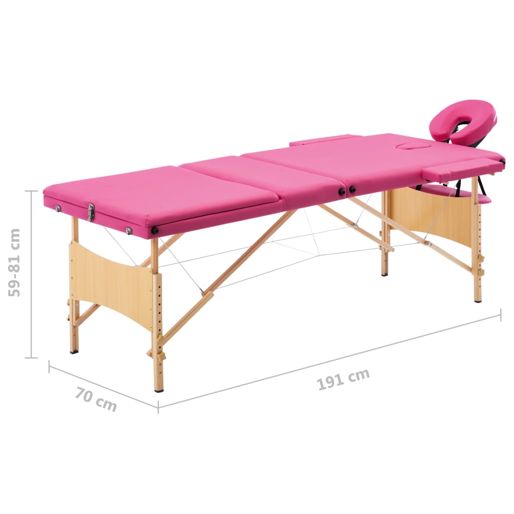 Hopfällbar massagebänk 3 sektioner trä