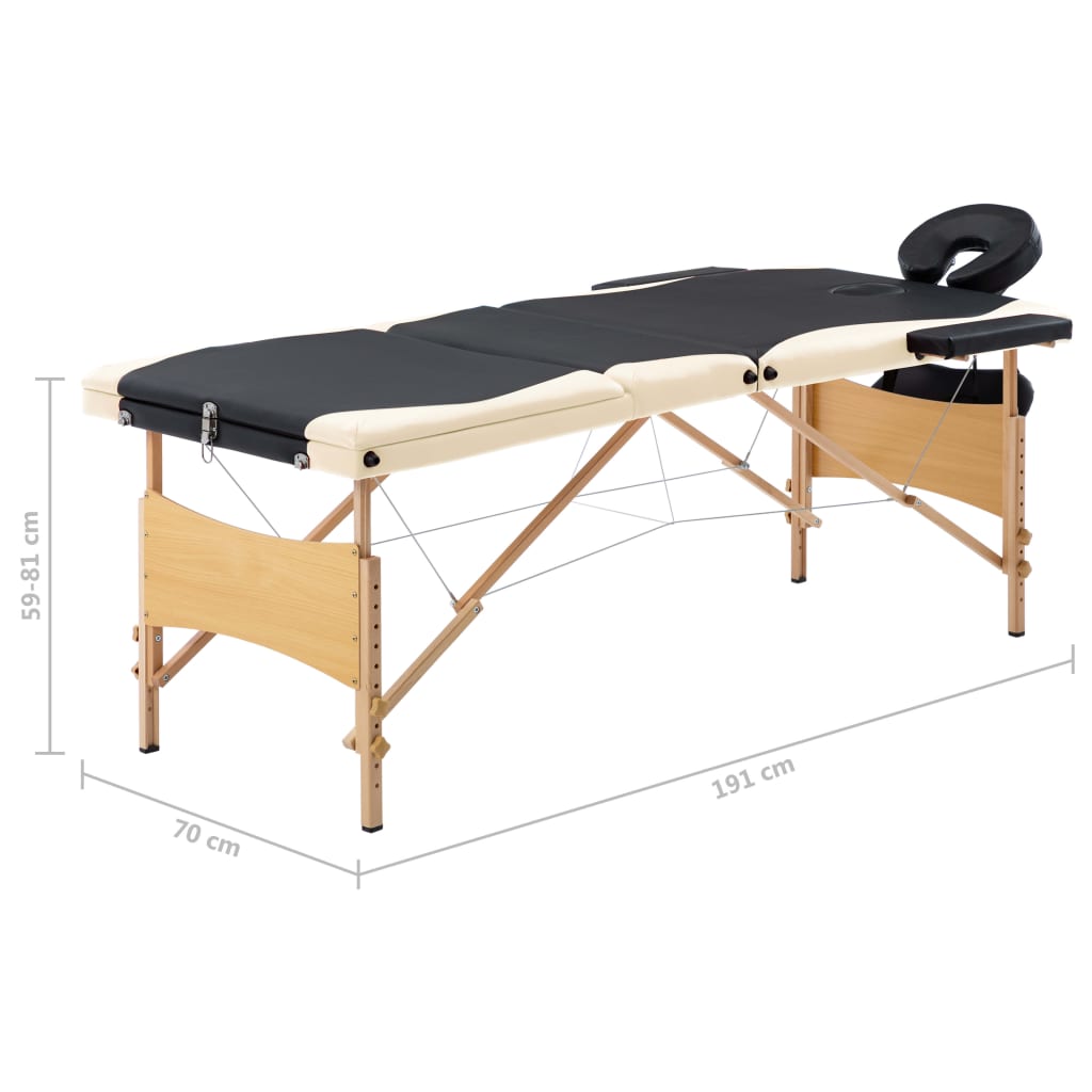 Hopfällbar massagebänk 3 sektioner trä