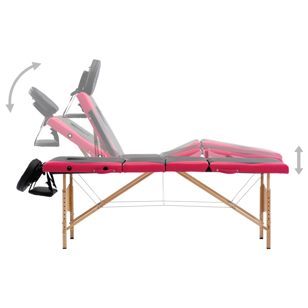 Hopfällbar massagebänk 4 sektioner trä
