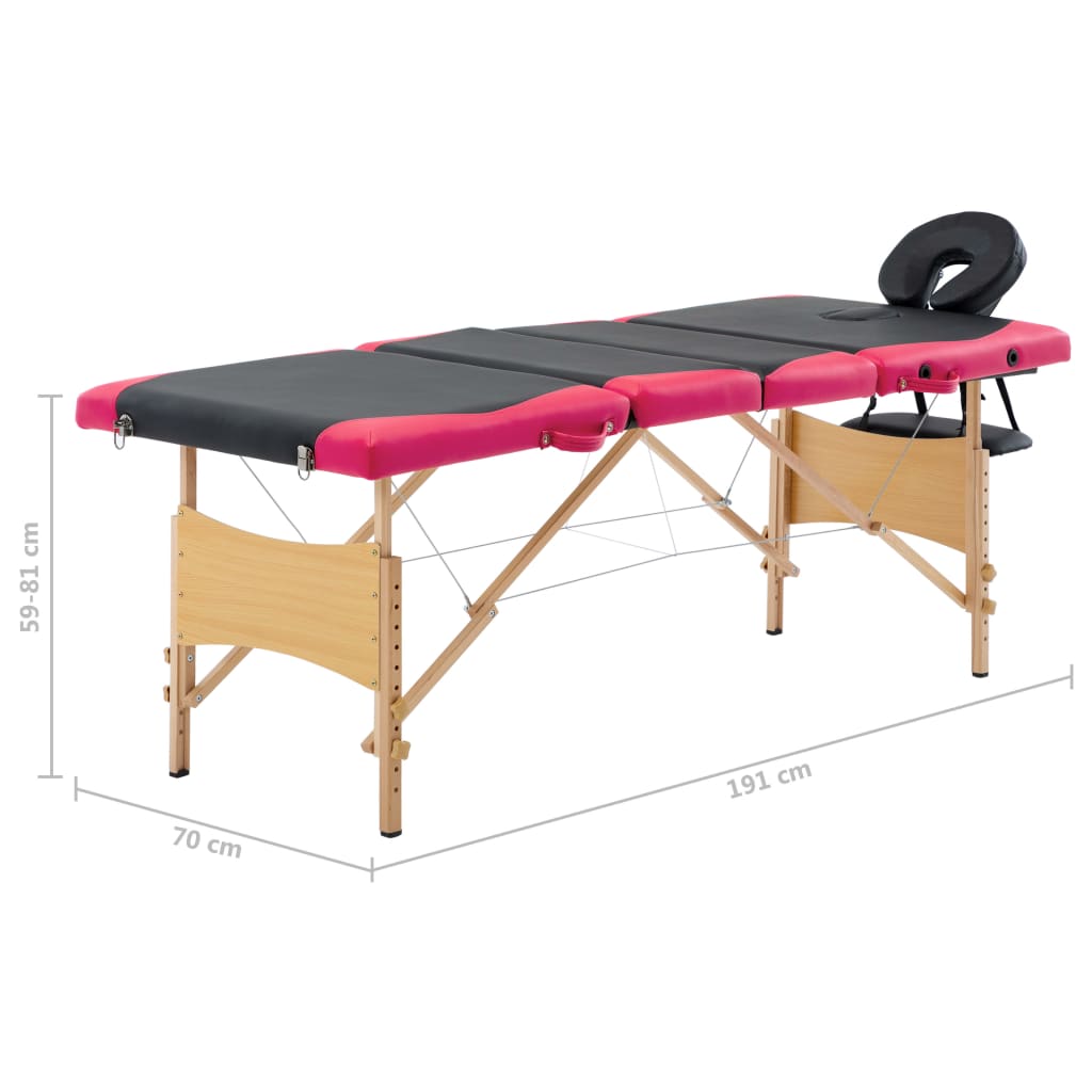 Hopfällbar massagebänk 4 sektioner trä