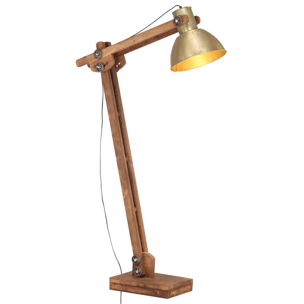 Golvlampa Mässing Massivt Mangoträ E27
