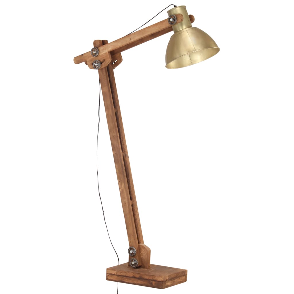 Golvlampa Mässing Massivt Mangoträ E27