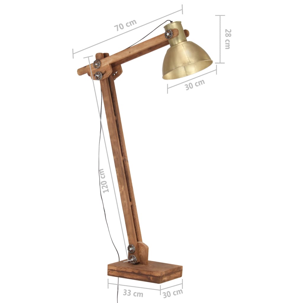 Golvlampa Mässing Massivt Mangoträ E27