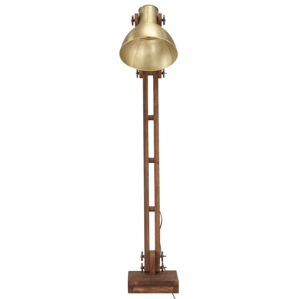 Golvlampa Mässing Massivt Mangoträ E27
