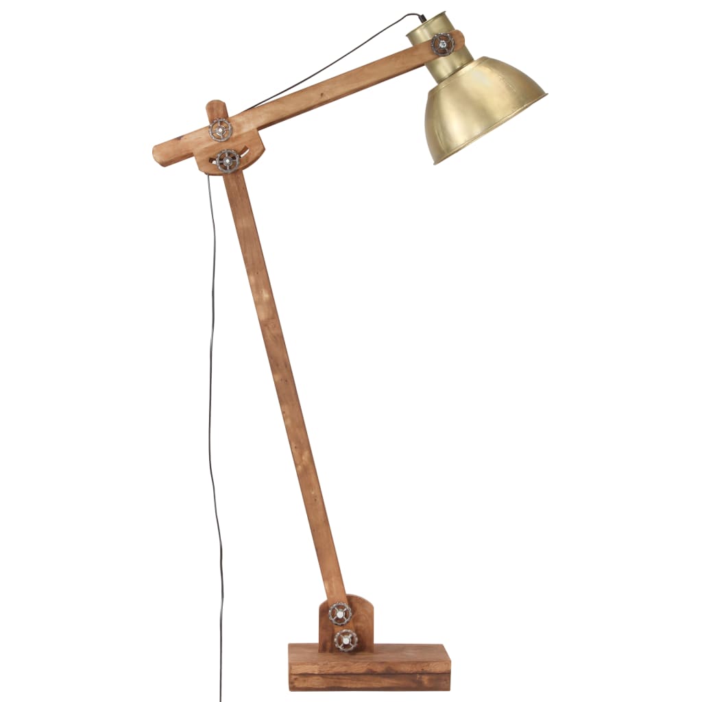Golvlampa Mässing Massivt Mangoträ E27