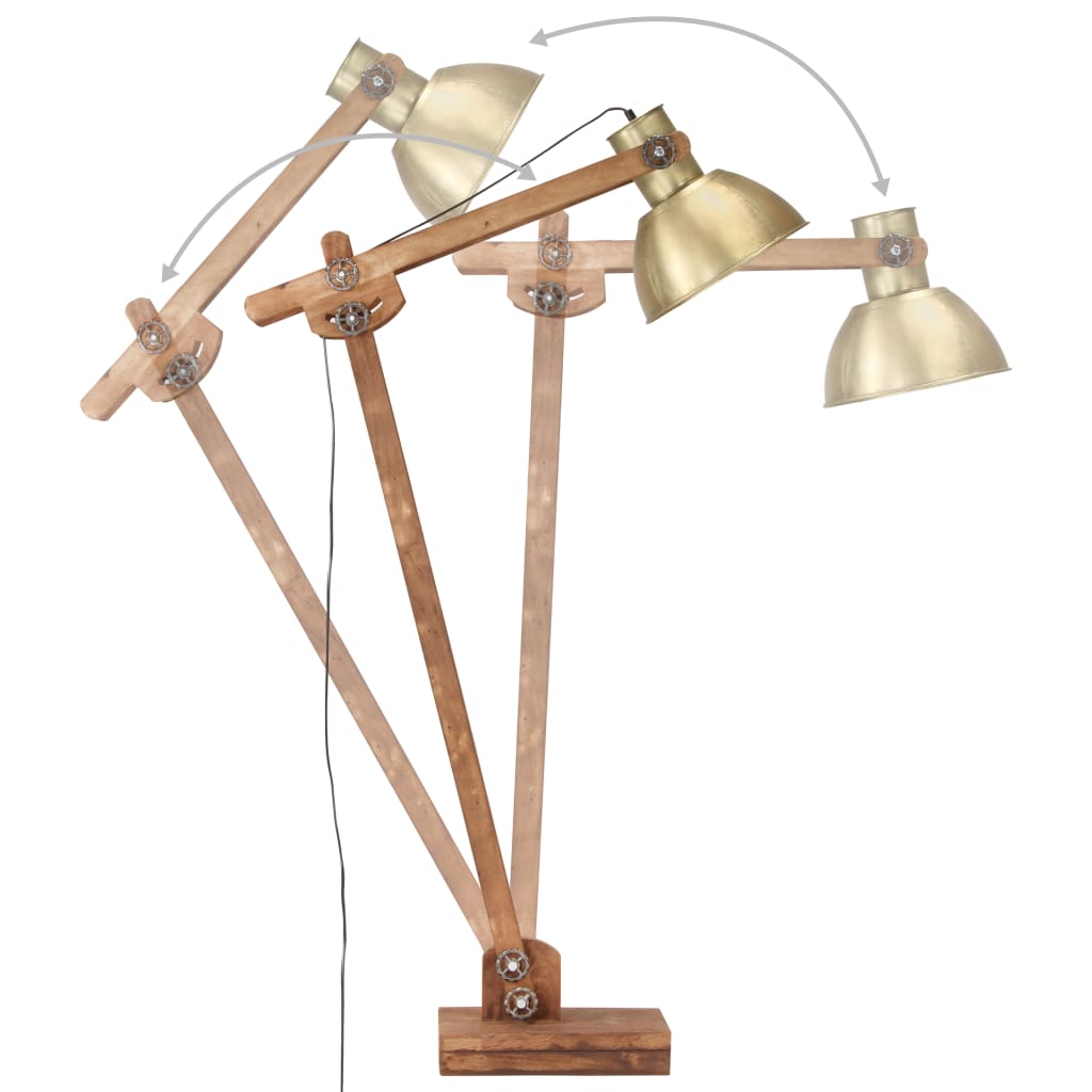 Golvlampa Mässing Massivt Mangoträ E27