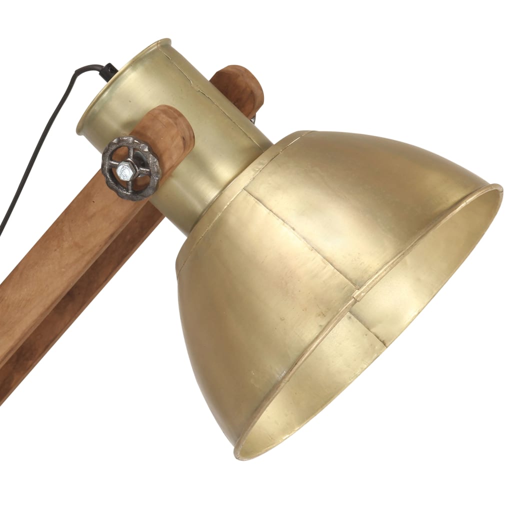 Golvlampa Mässing Massivt Mangoträ E27