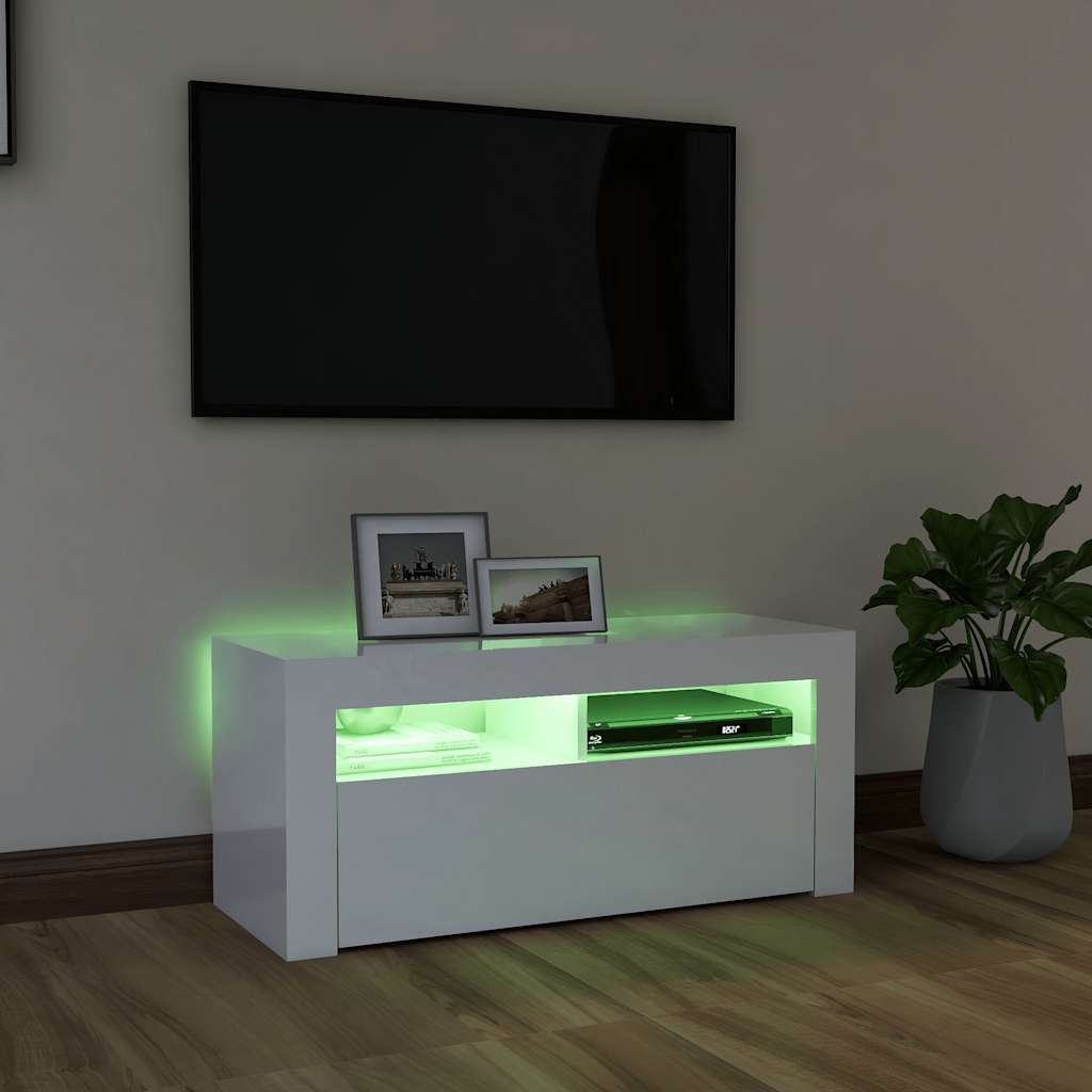 TV-bänk med LED-belysning högglans