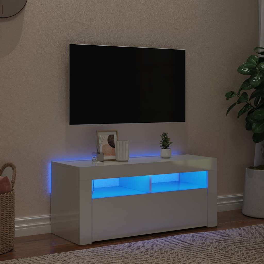 TV-bänk med LED-belysning högglans