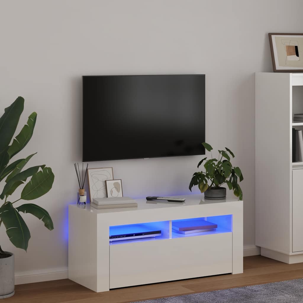 TV-bänk med LED-belysning högglans