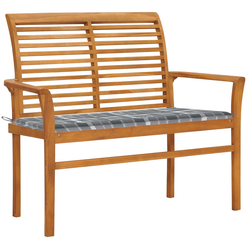 Trädgårdsbänk med dyna rutmönster 112 cm massiv teak