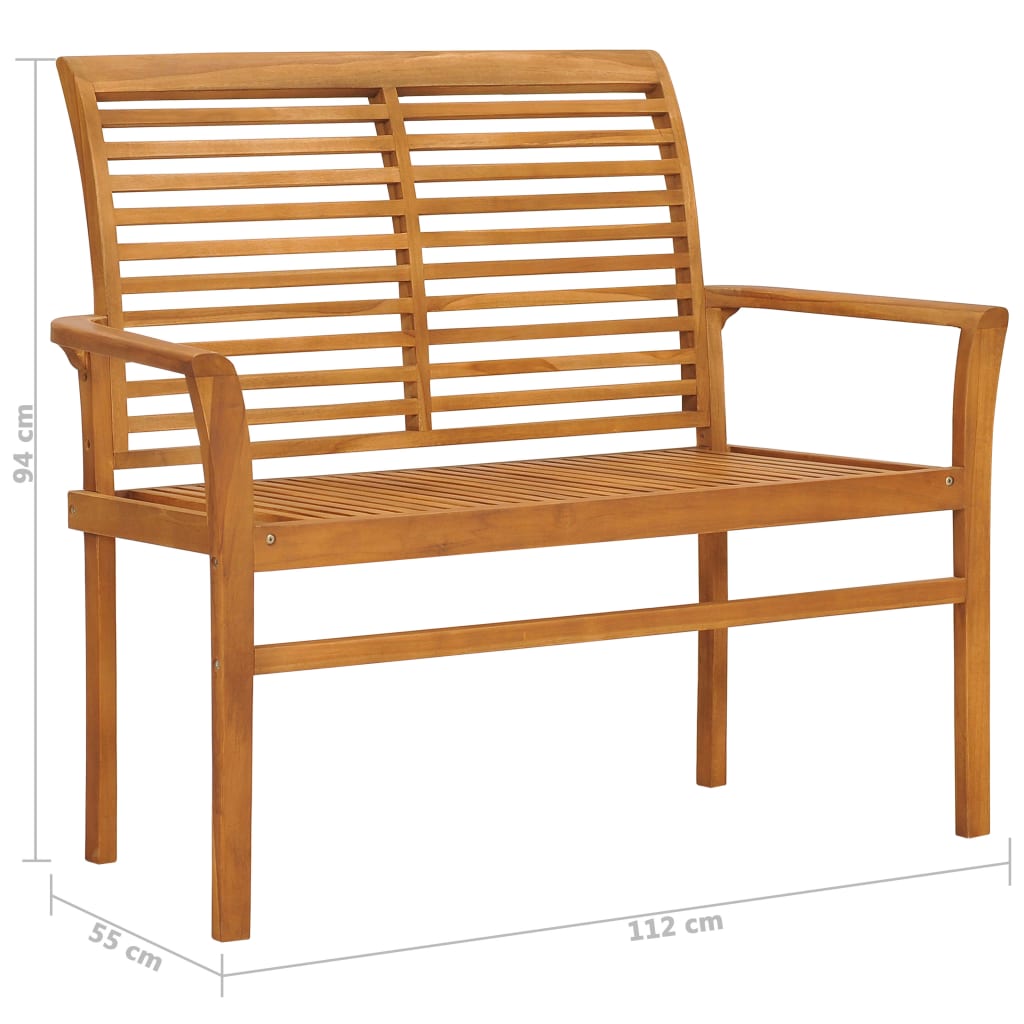 Trädgårdsbänk med dyna rutmönster 112 cm massiv teak