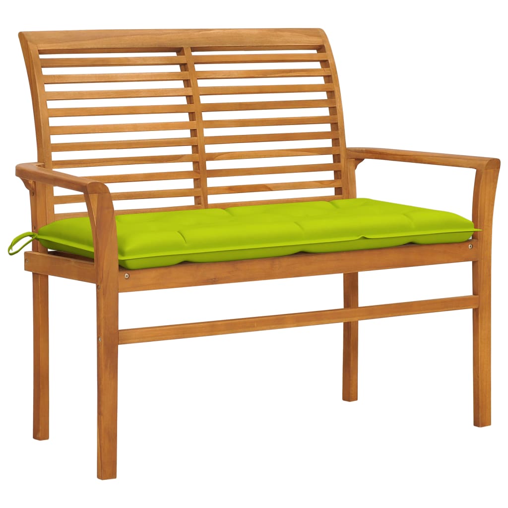 Trädgårdsbänk med ljusgrön dyna 112 cm massiv teak