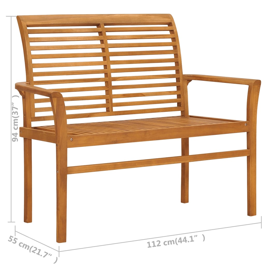 Trädgårdsbänk med ljusgrön dyna 112 cm massiv teak