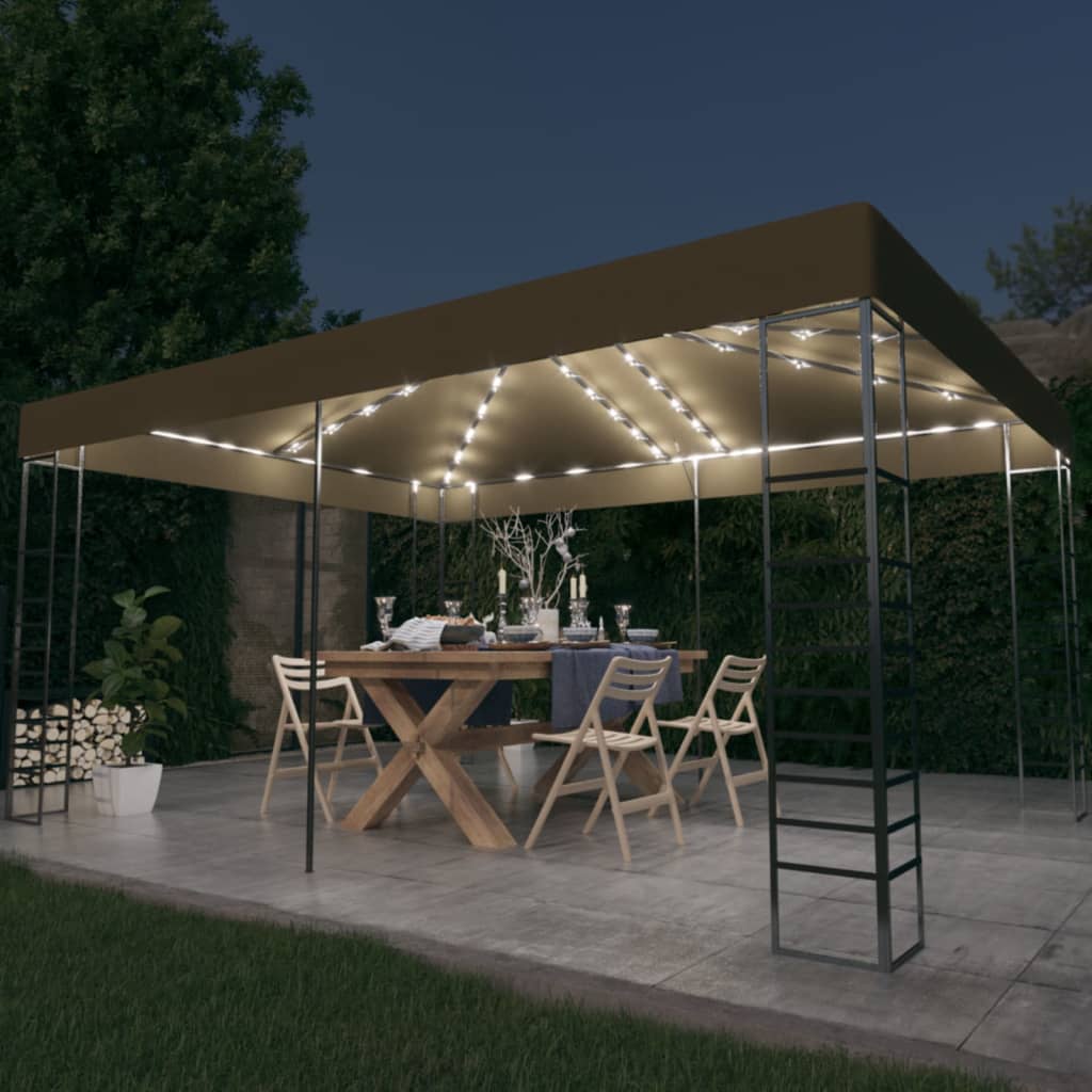 Paviljong med ljusslinga LED taupe