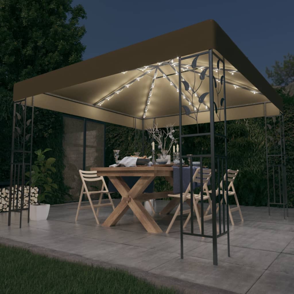 Paviljong med ljusslinga LED taupe
