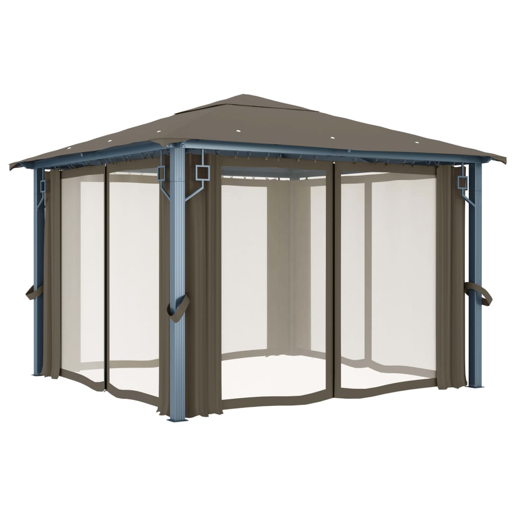 Paviljong Med Gardin & Ljusslinga LED Taupe