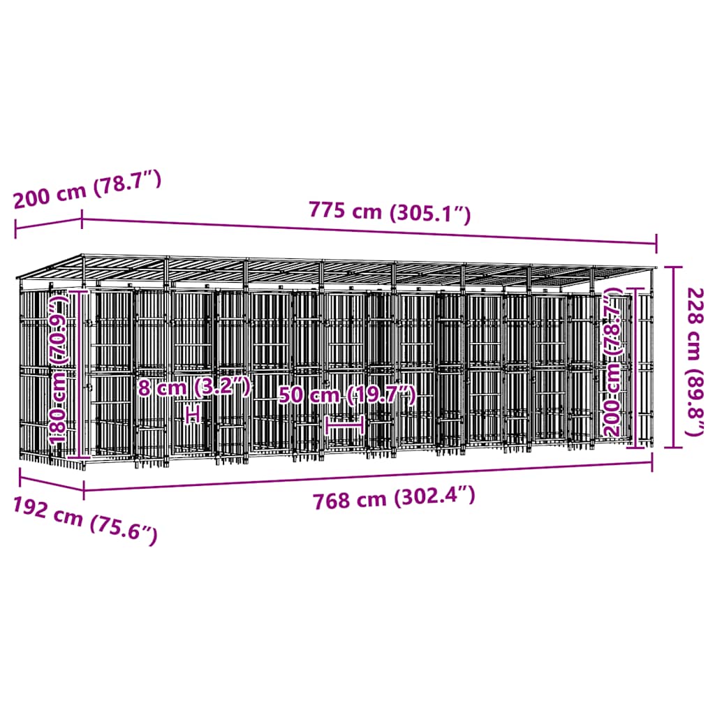 Hundgård för utomhusbruk ståltak 14,75 m²