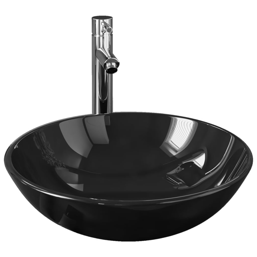 Handfat med kran och tryckavlopp härdat glas