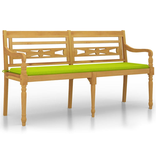 Bataviabänk med ljusgrön dyna 150 cm massiv teak