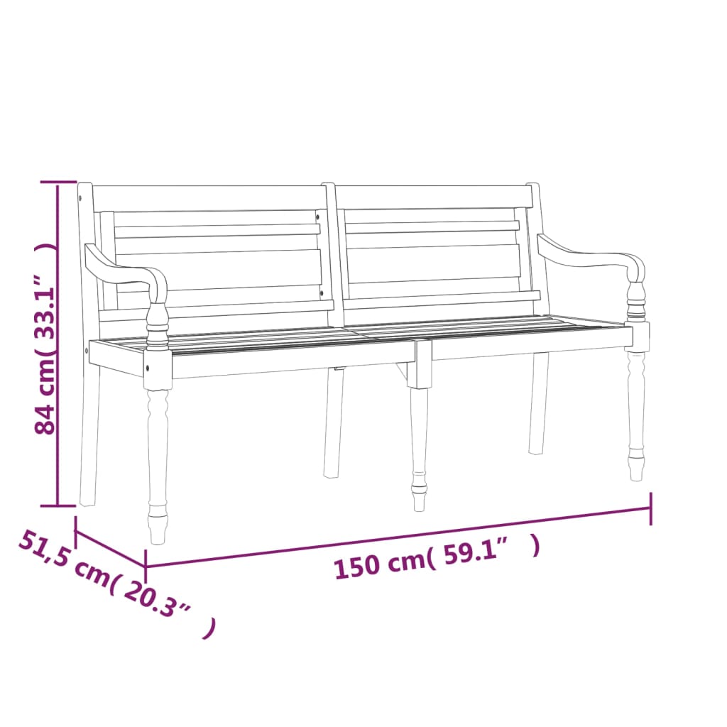 Bataviabänk med ljusgrön dyna 150 cm massiv teak