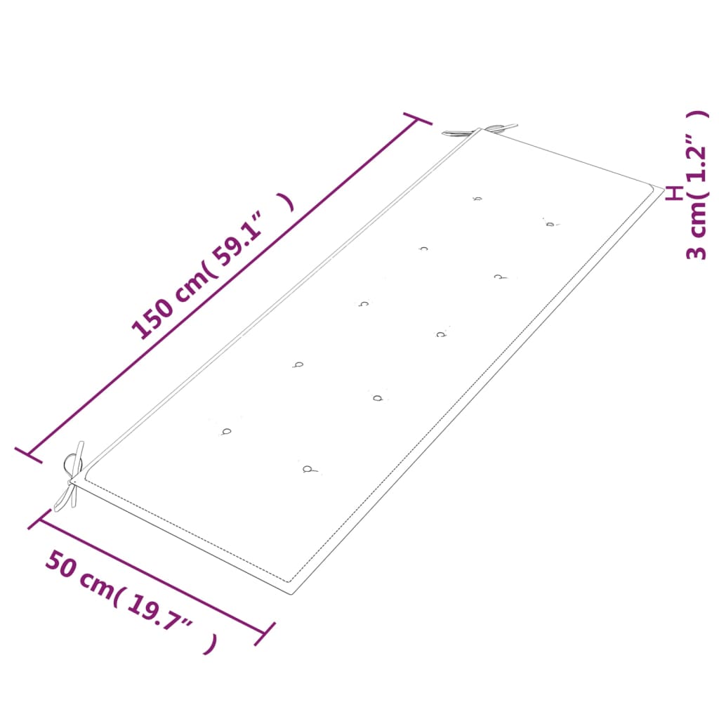Bataviabänk med ljusgrön dyna 150 cm massiv teak