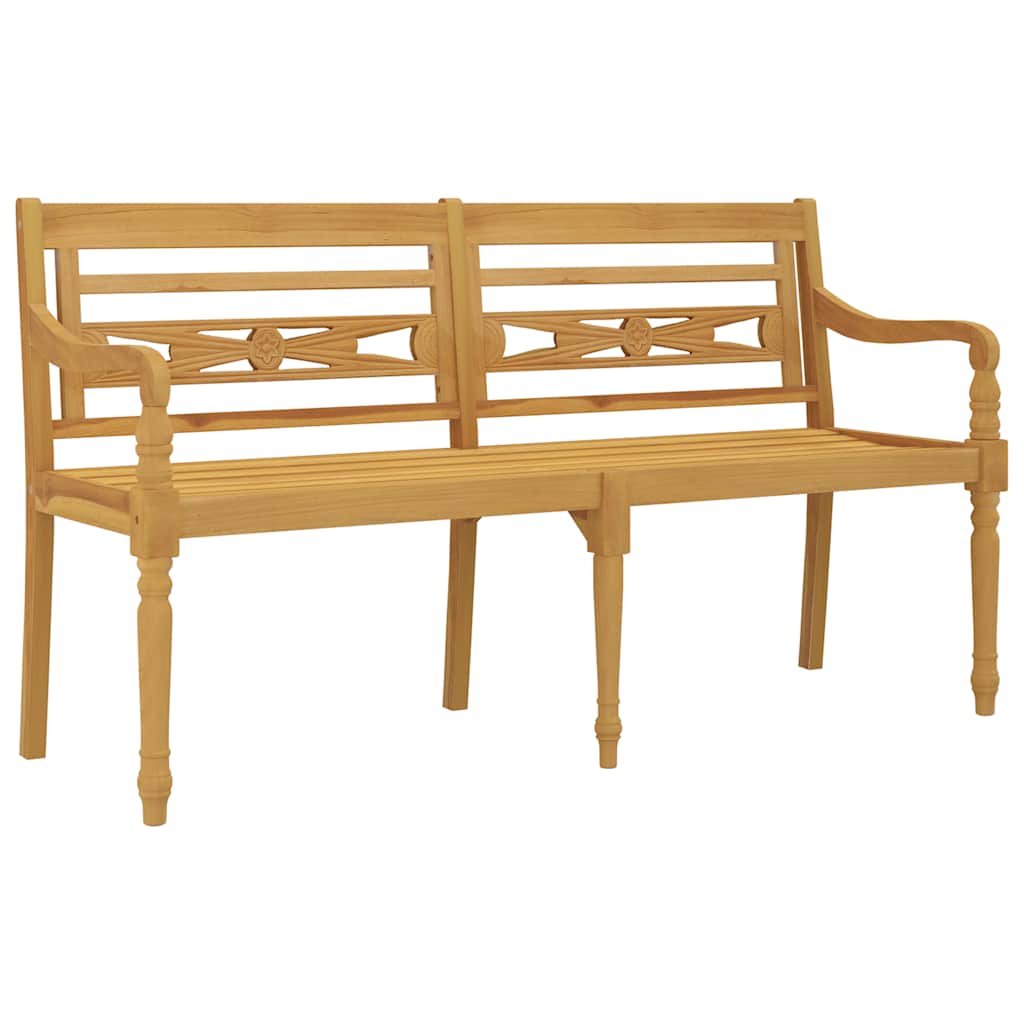 Bataviabänk med grårutig dyna 150 cm massiv teak