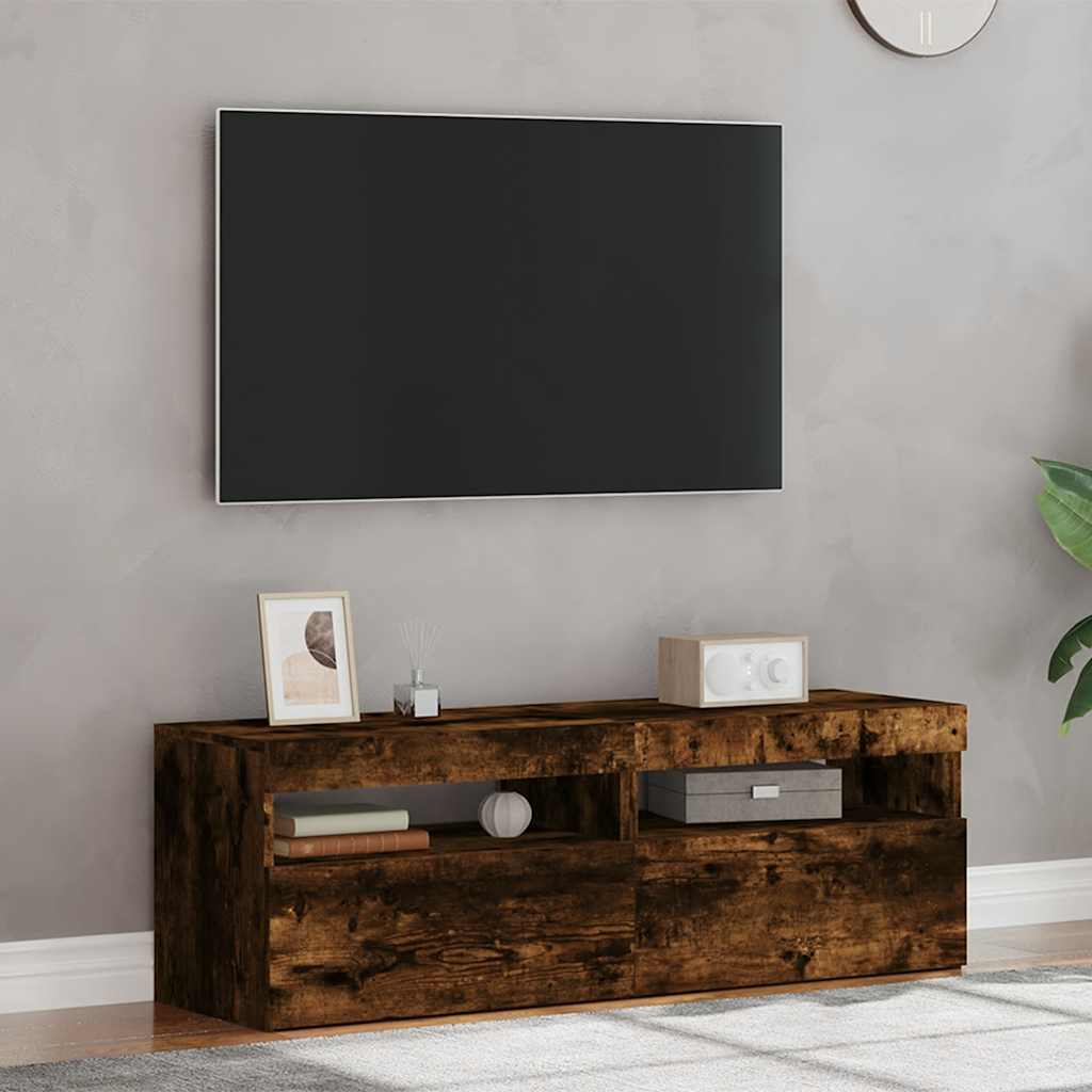 TV-bänkar med LED-belysning rökfärgad ek