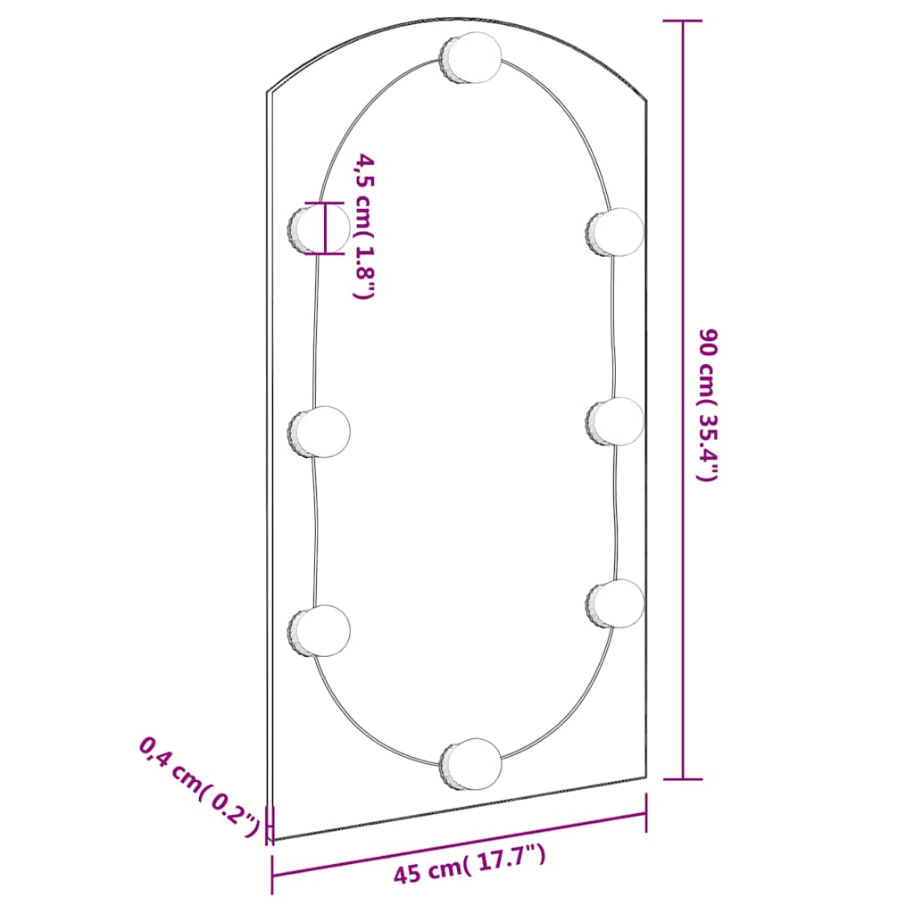 Spegel med LED-lampor valvformad (335864+326089)