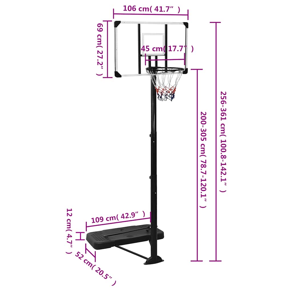 Basketkorg 256-361 cm polykarbonat