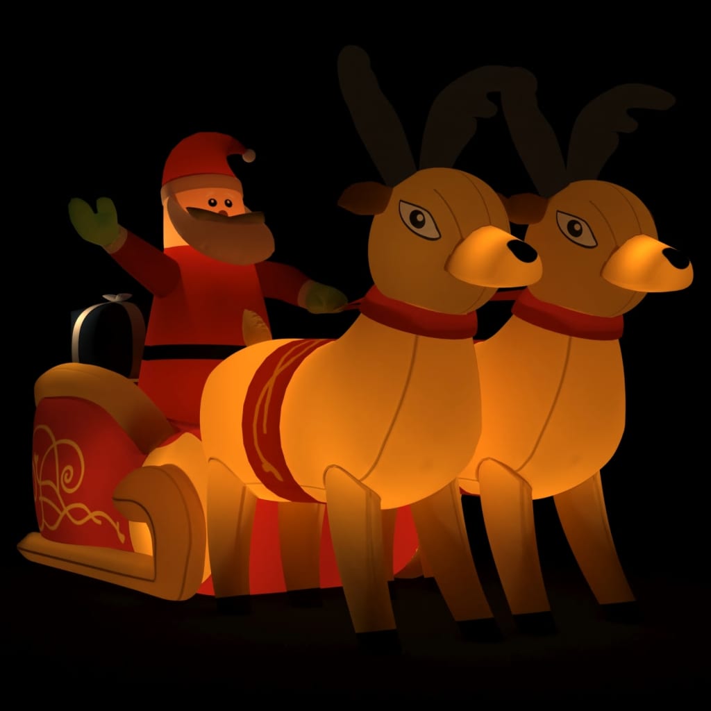 Uppblåsbar juldekoration tomte och ren LED