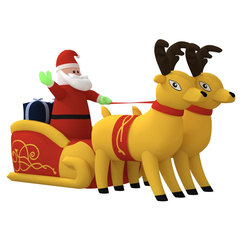 Uppblåsbar juldekoration tomte och ren LED