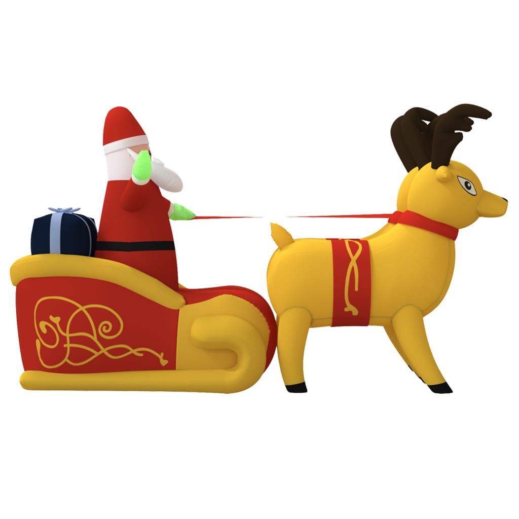 Uppblåsbar juldekoration tomte och ren LED