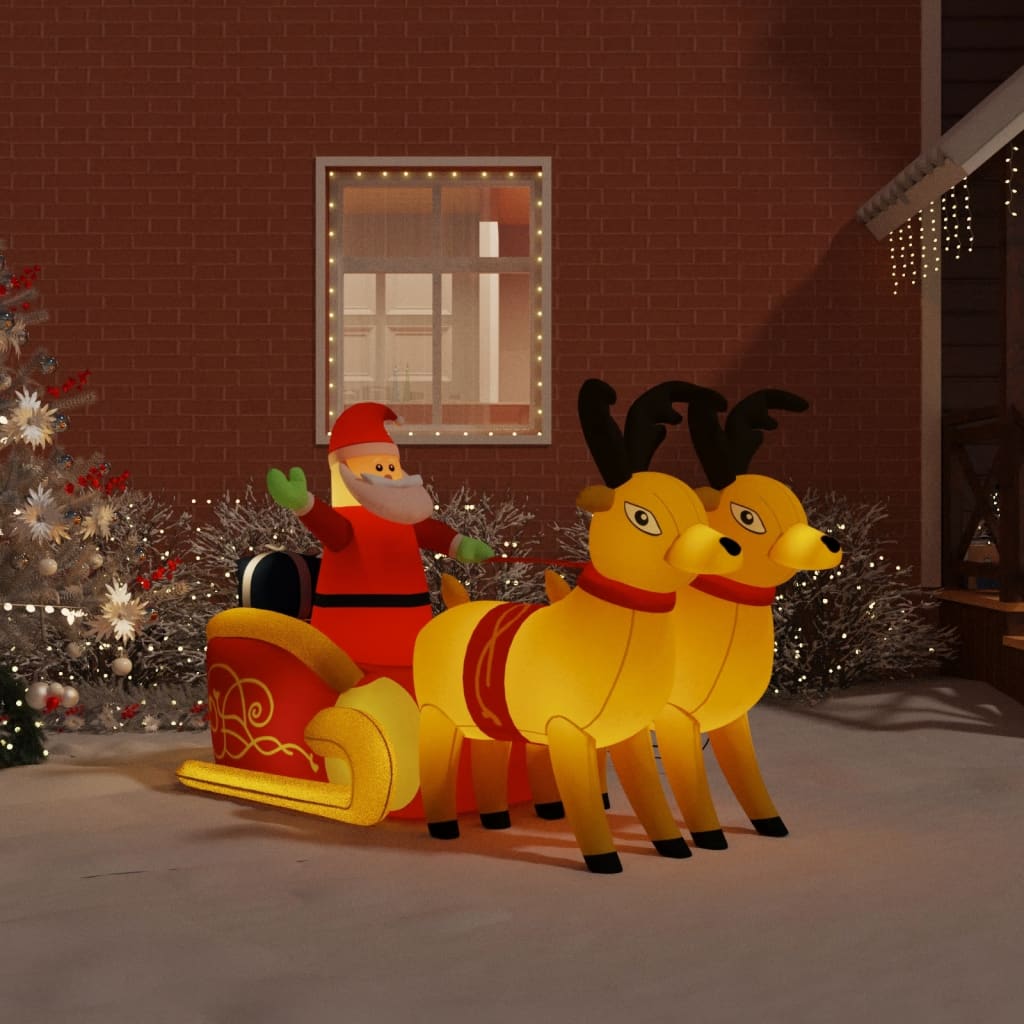 Uppblåsbar juldekoration tomte och ren LED